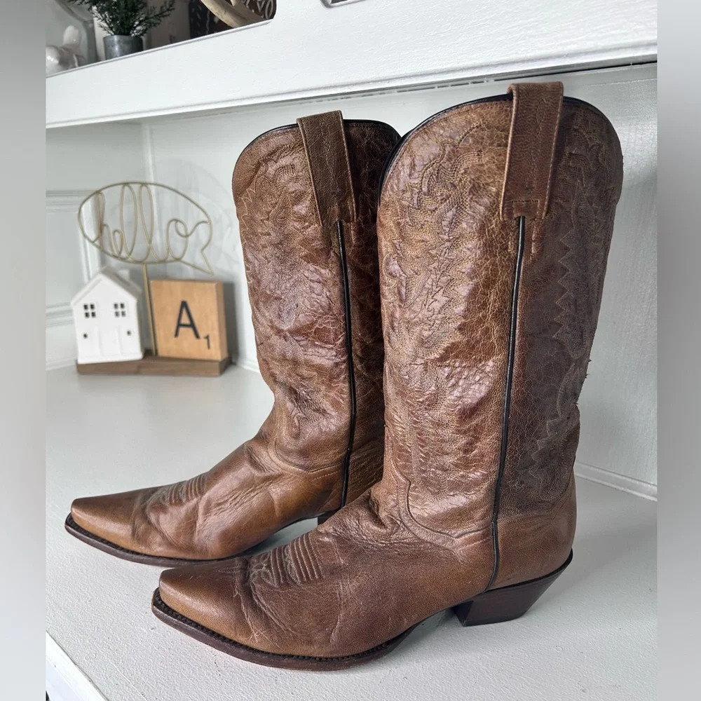 Dan Post Vintage Women’s Western Boots Size 11M Brown Leather Cowboy Boots - Picture 1 of 8